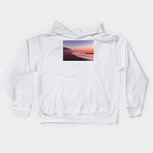 Foggy sunset on beach Kids Hoodie